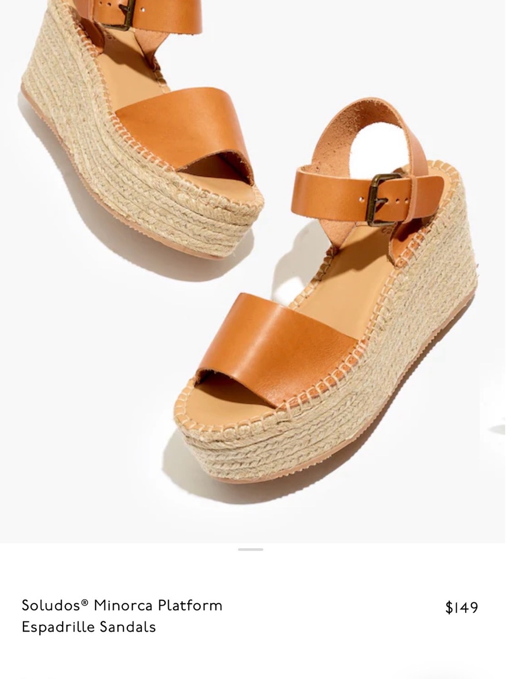 Soludos Cognac Leather Platform Espadrille Sandals size 10